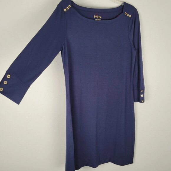 Lilly Pulitzer UPF 50 Sophie Dress Mini 3/4 Sleeve Rayon Stretch Navy Size L NWT - Picture 8 of 12